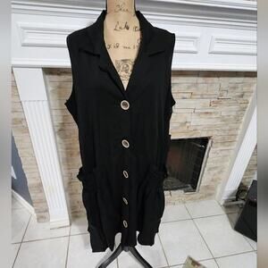 Jones new York black linen blend button front boho Midi dress plus size 2X new!!